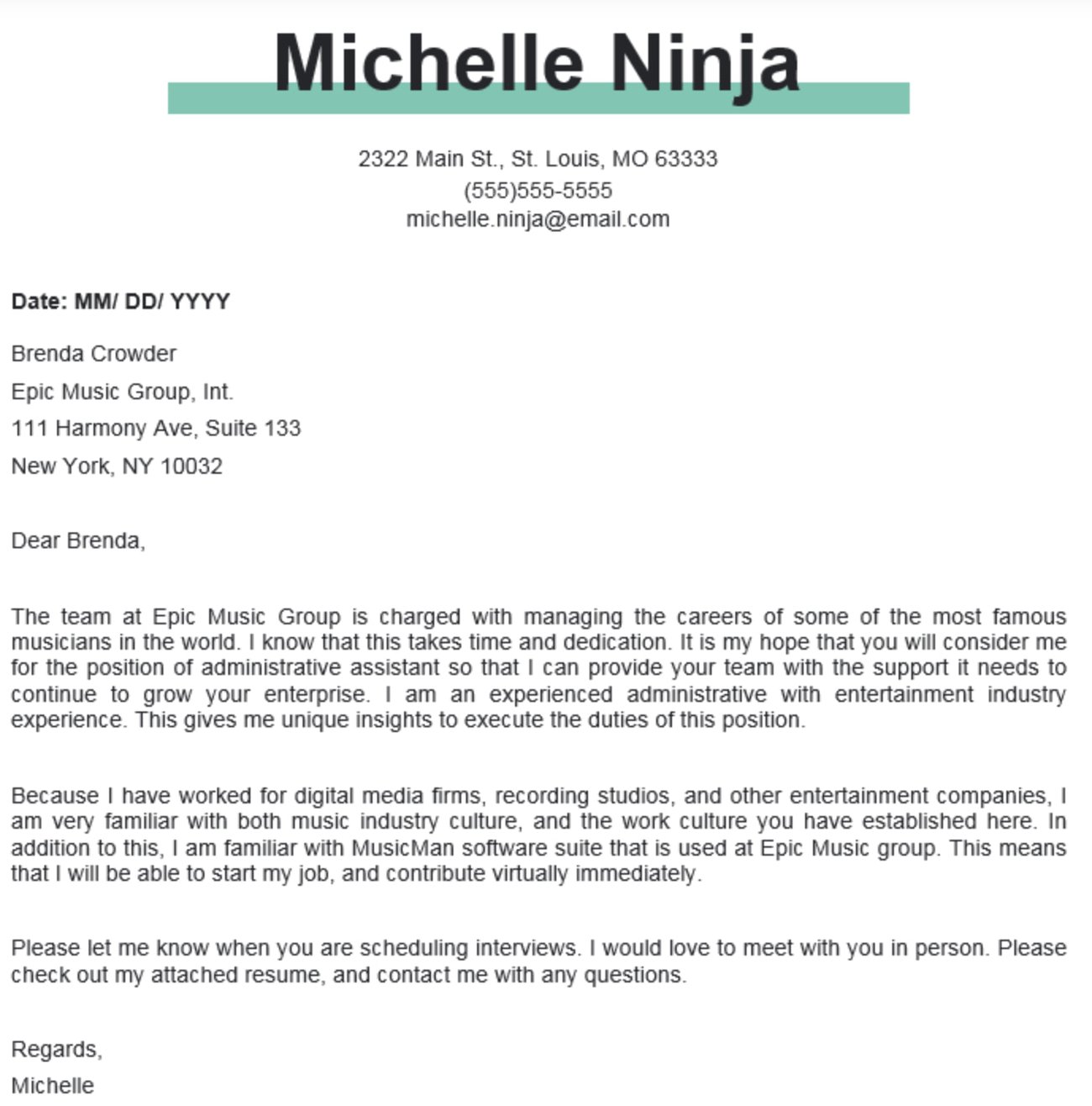 examples of excellent cover letters